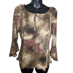 JKLA Y2K Women’s Top Paisley’s Stretch Long Bell Sleeves Scalloped Hem Sz L